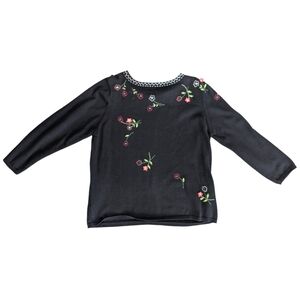 Vintage Susan‎ Bristol Women's Size Large Black  Cotton Knit Sweater Embroidered